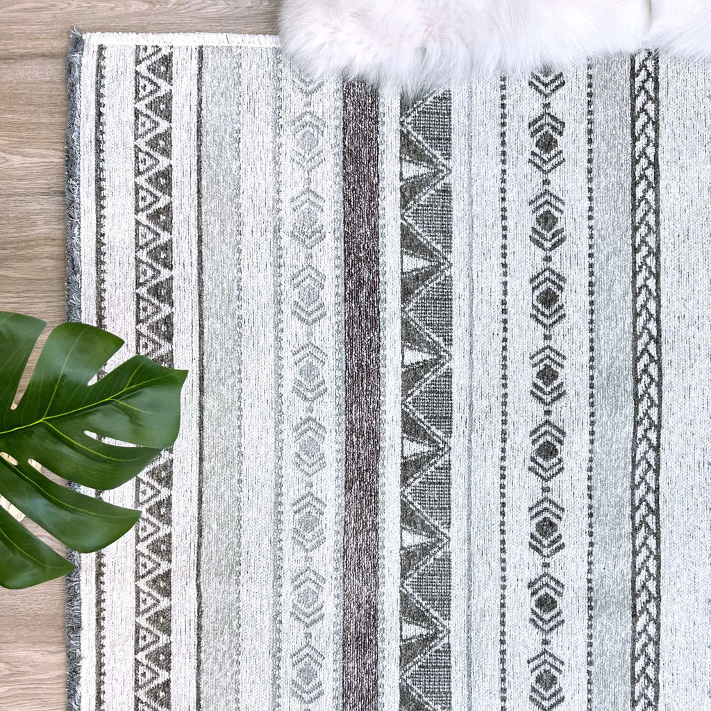4x6 Grey Cream Cotton Washable Area Rugs G671198