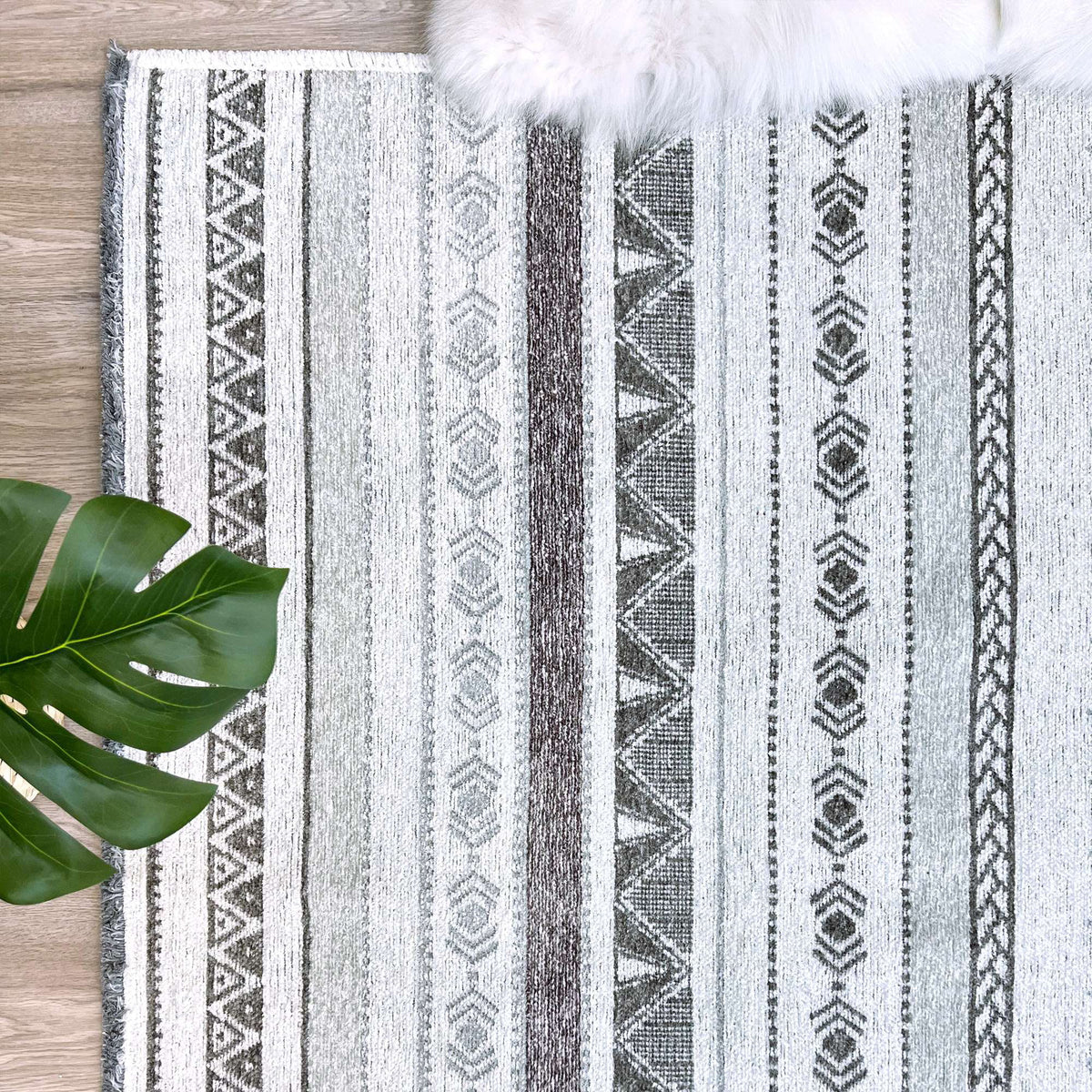 4x6 Grey Cream Cotton Washable Area Rugs G671198