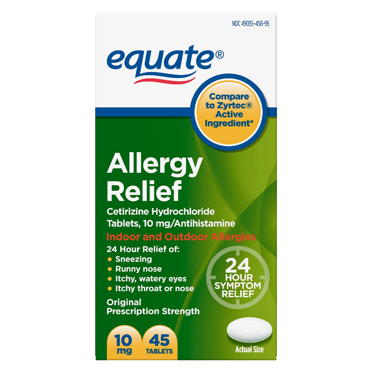 24 Hour Allergy Cetirizine Hydrochloride Tablets 10 mg 45 Count R7870