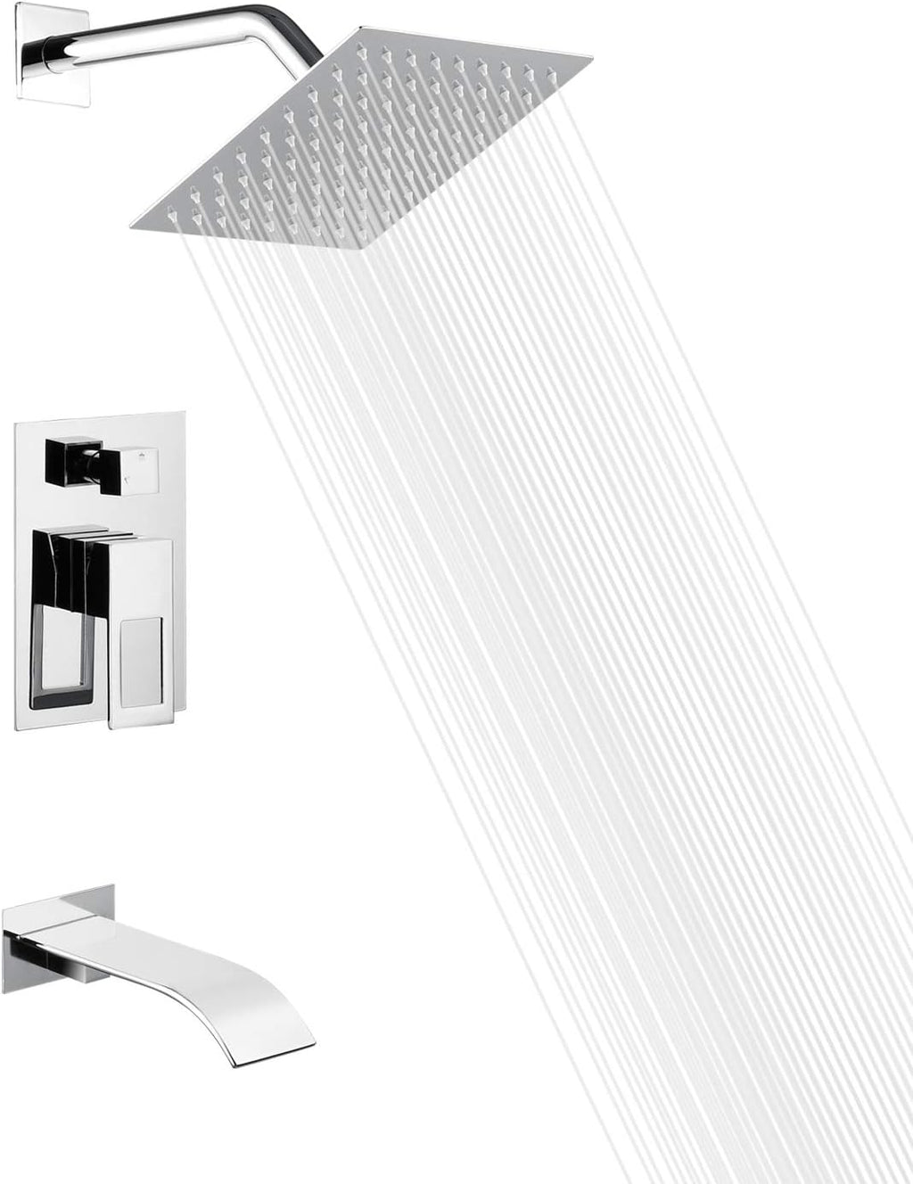 Brushed Nickel Tub and Shower Faucet Set with 8 Inch Shower Head J47601