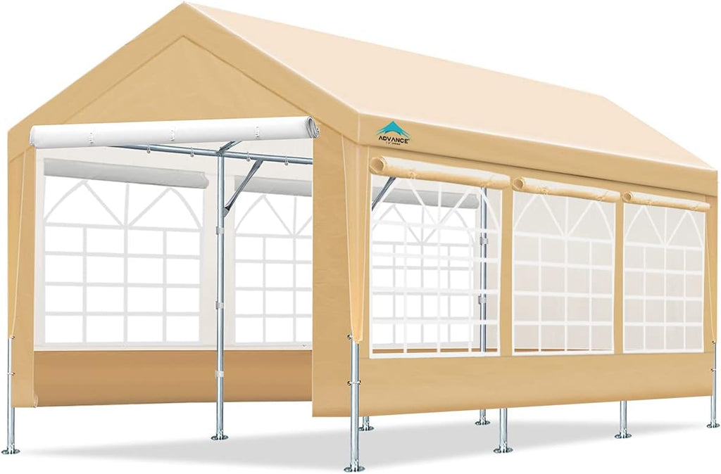 Adjustable 10x20 ft Heavy Duty Carport Canopy with Removable Sidewalls and Doors, White N519810