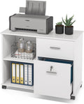 2 Drawer White Mobile File Cabinet with Lock and Shelves Z1389