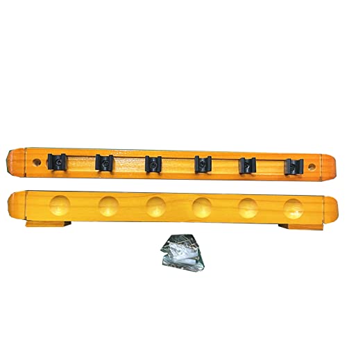 Wall-Mounted Wooden Pool Cue Rack with Clips, Holds 6 Cues P76382