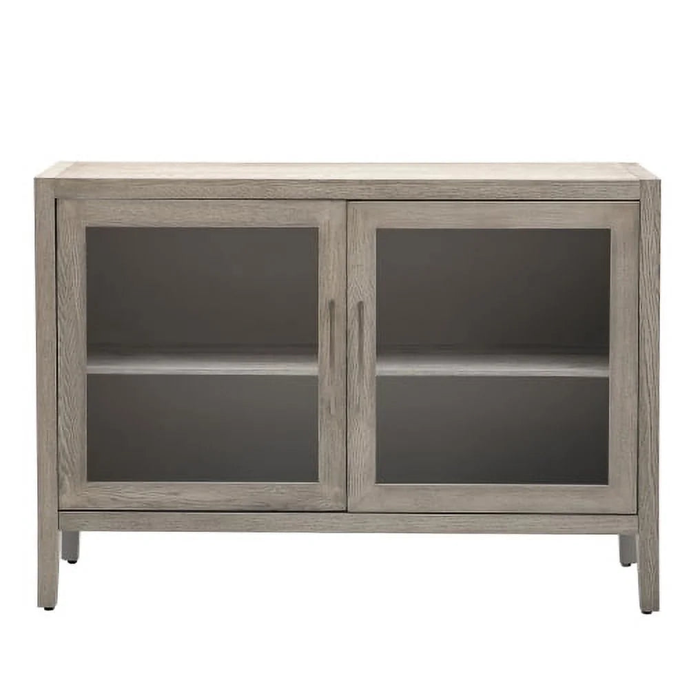 Gray Wood Storage Cabinet with Two Tempered Glass Doors O3557