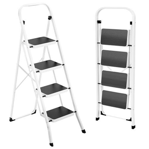 Folding Step Stool with Anti-Slip Pedal, 330 lbs Capacity, White V273447