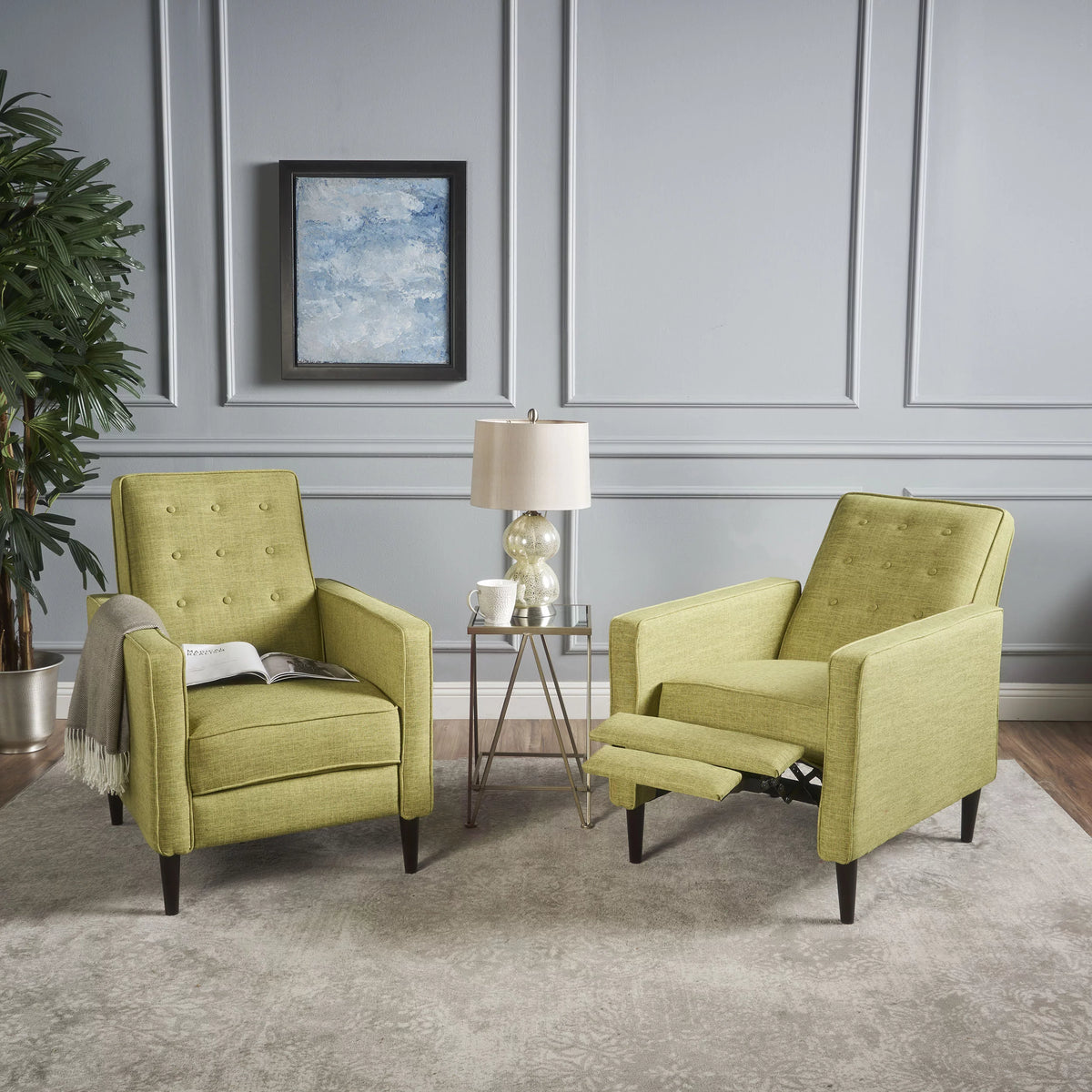 Muted Green Fabric Recliner Set of 2 T332401