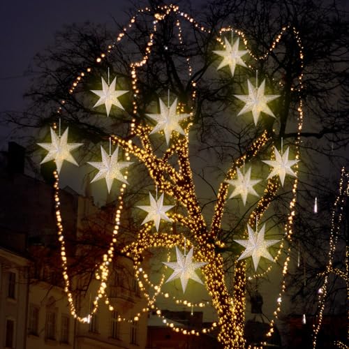 12 Pcs 14in Paper Star Lantern with LED Lights C6908