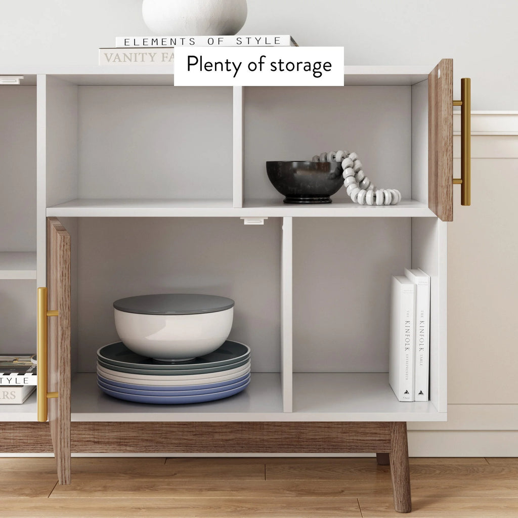 White Cube Storage with Display Shelves and Cabinet Doors E197152