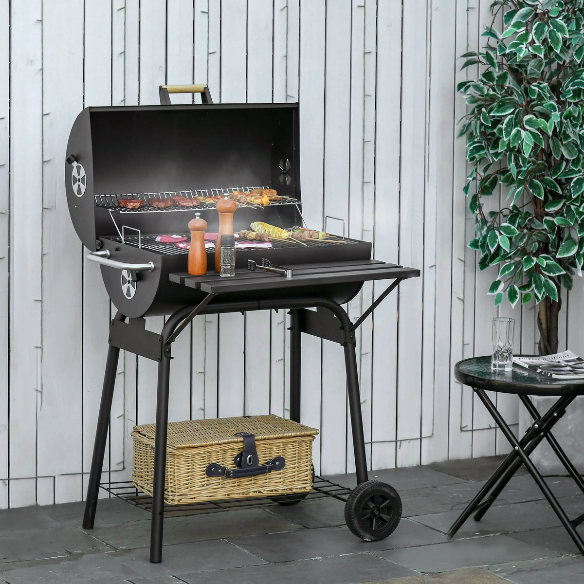 48 Steel Portable Charcoal BBQ Grill and Offset Smoker Combo A316172