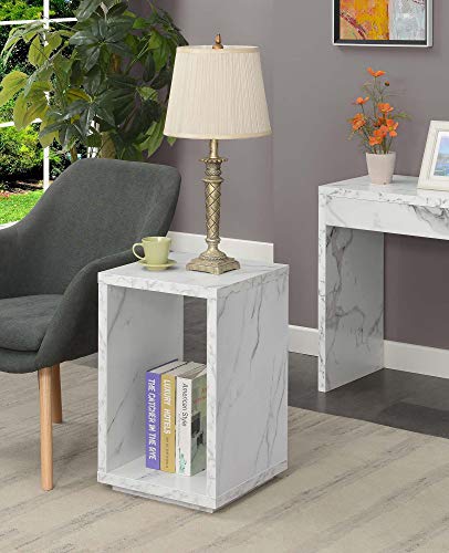 White Faux Marble End Table with Shelf L7715