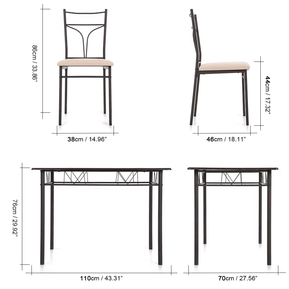 5PCS Metal Frame Dining Table Chairs Set V9711