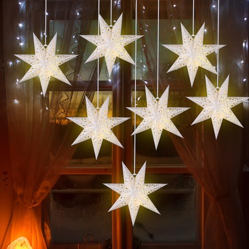12 Pcs 14in Paper Star Lantern with LED Lights C6908