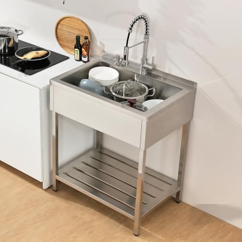 Stainless Steel Freestanding Utility Sink with Faucet N679328