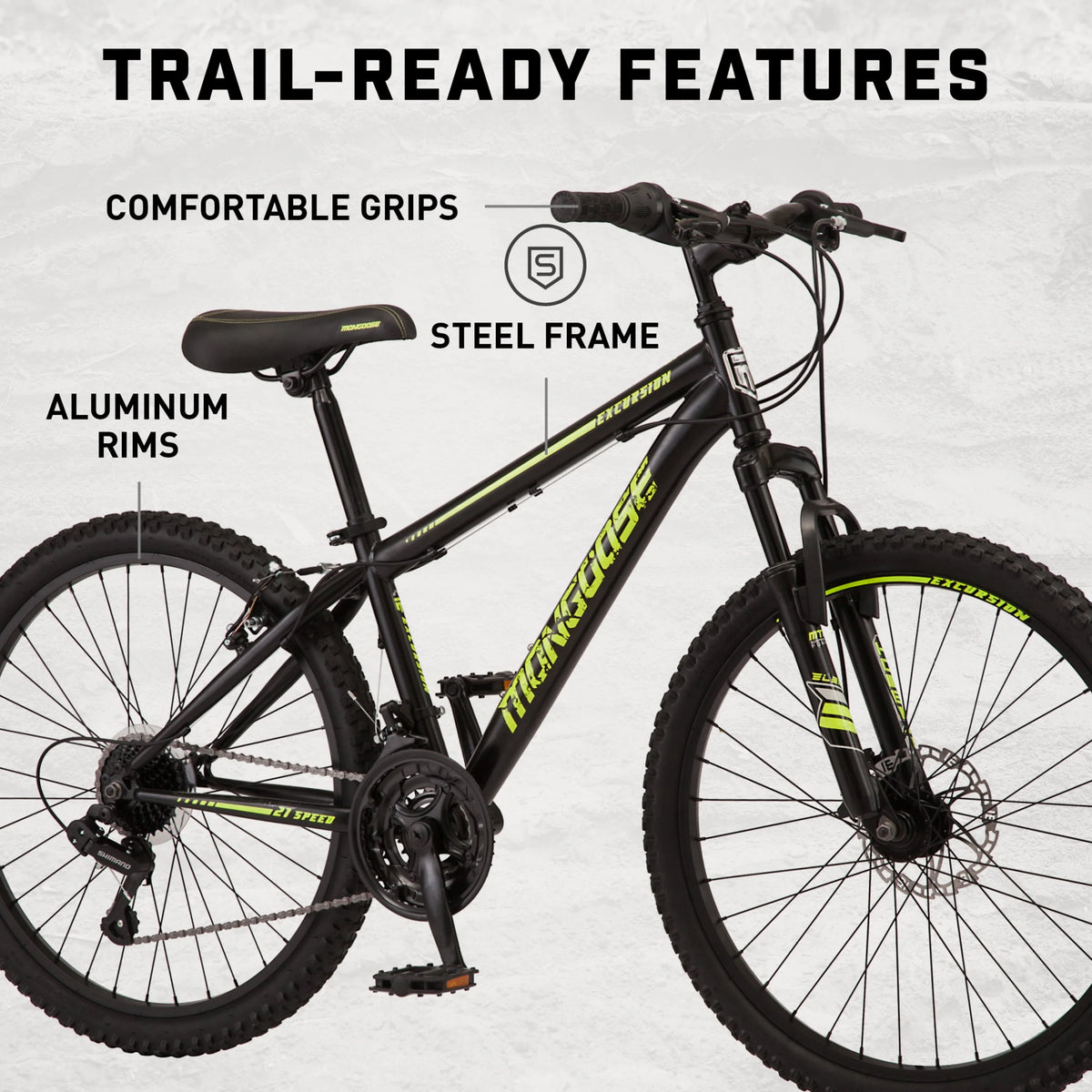 24-in. Mountain Bike, Black and Yellow, 21 Speeds C36453
