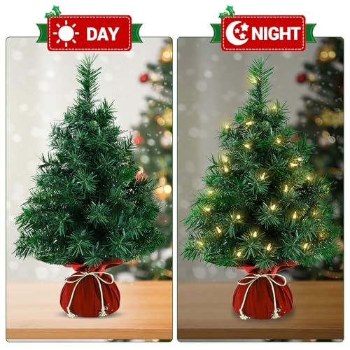 Mini Artificial Christmas Tree 22 Inch with 35 Warm White Lights Y1971