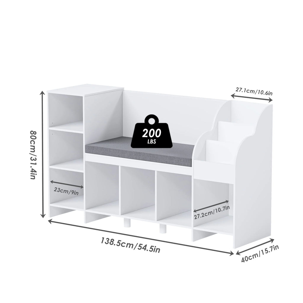 White Kids Bookshelf with Reading Nook X42829