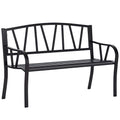 Black Metal Garden Bench with Slatted Seat W30100
