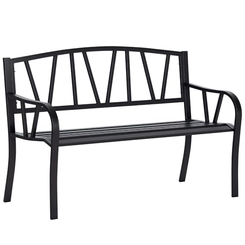 Black Metal Garden Bench with Slatted Seat W30100