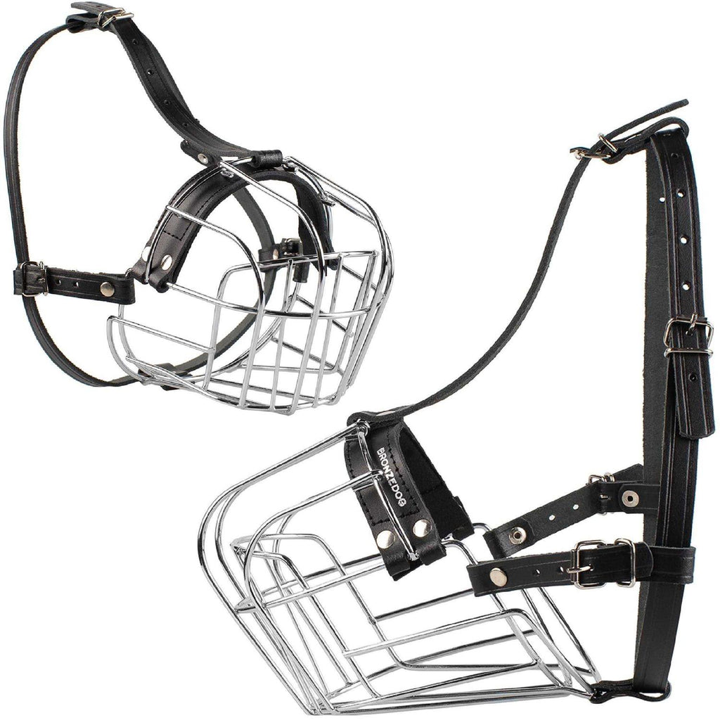 Dog Muzzle Wire Basket Adjustable Leather Straps H649315