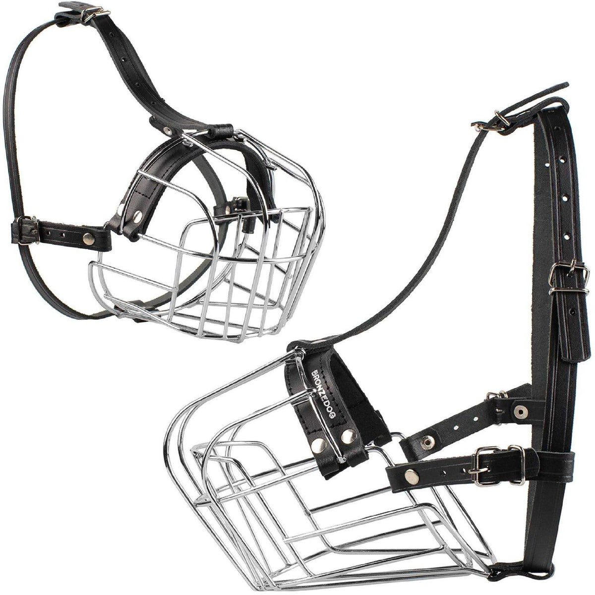 Dog Muzzle Wire Basket Adjustable Leather Straps H649315