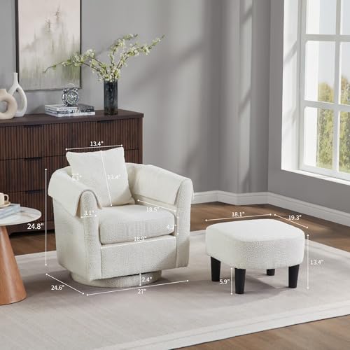 42" Oversized Swivel Barrel Chair with Storage Ottoman F7570