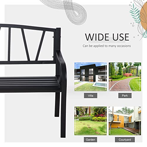 Black Metal Garden Bench with Slatted Seat W30100