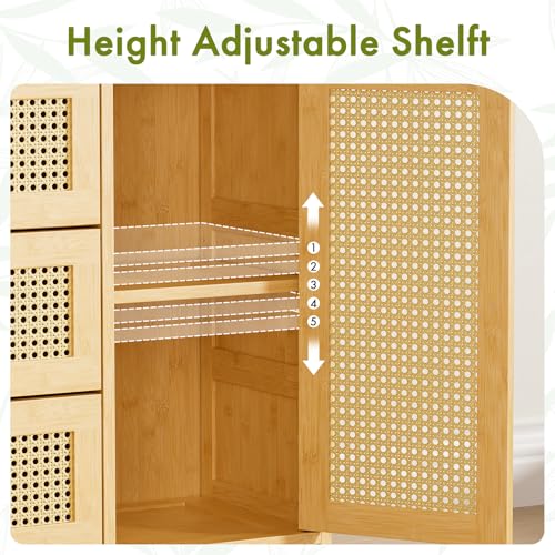Bamboo Rattan Sideboard Cabinet with Adjustable Shelf X12764
