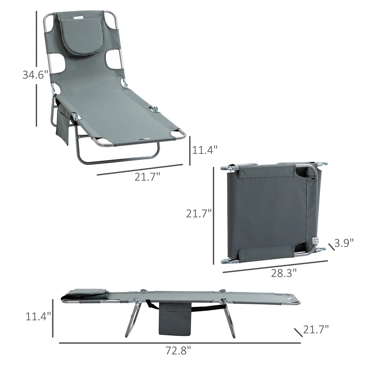 Folding Outdoor Lounge with Face Hole, Gray V5468