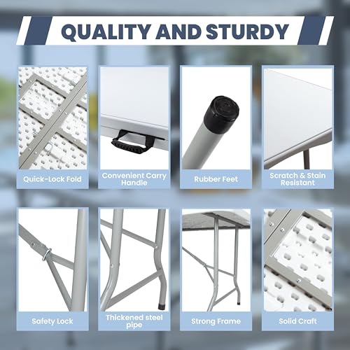 6FT Folding Picnic Table with Tablecloth, White J51175