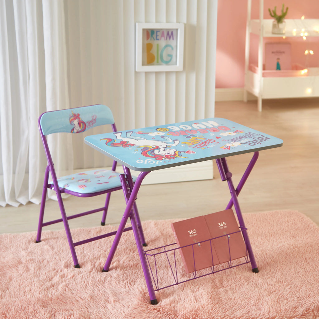 Blue Metal Folding Desk and Chair Set Y5858