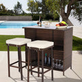 Brown 3 Piece Rattan Patio Bar Set with Storage W376929