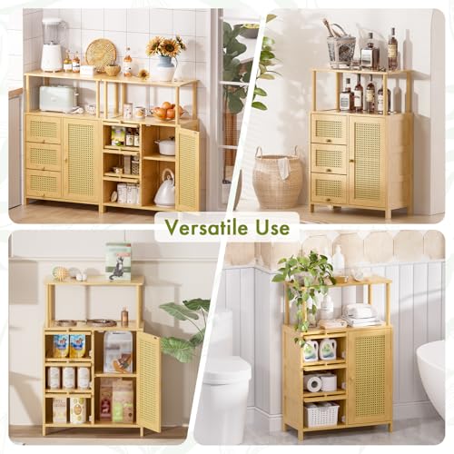 Bamboo Rattan Sideboard Cabinet with Adjustable Shelf X12764