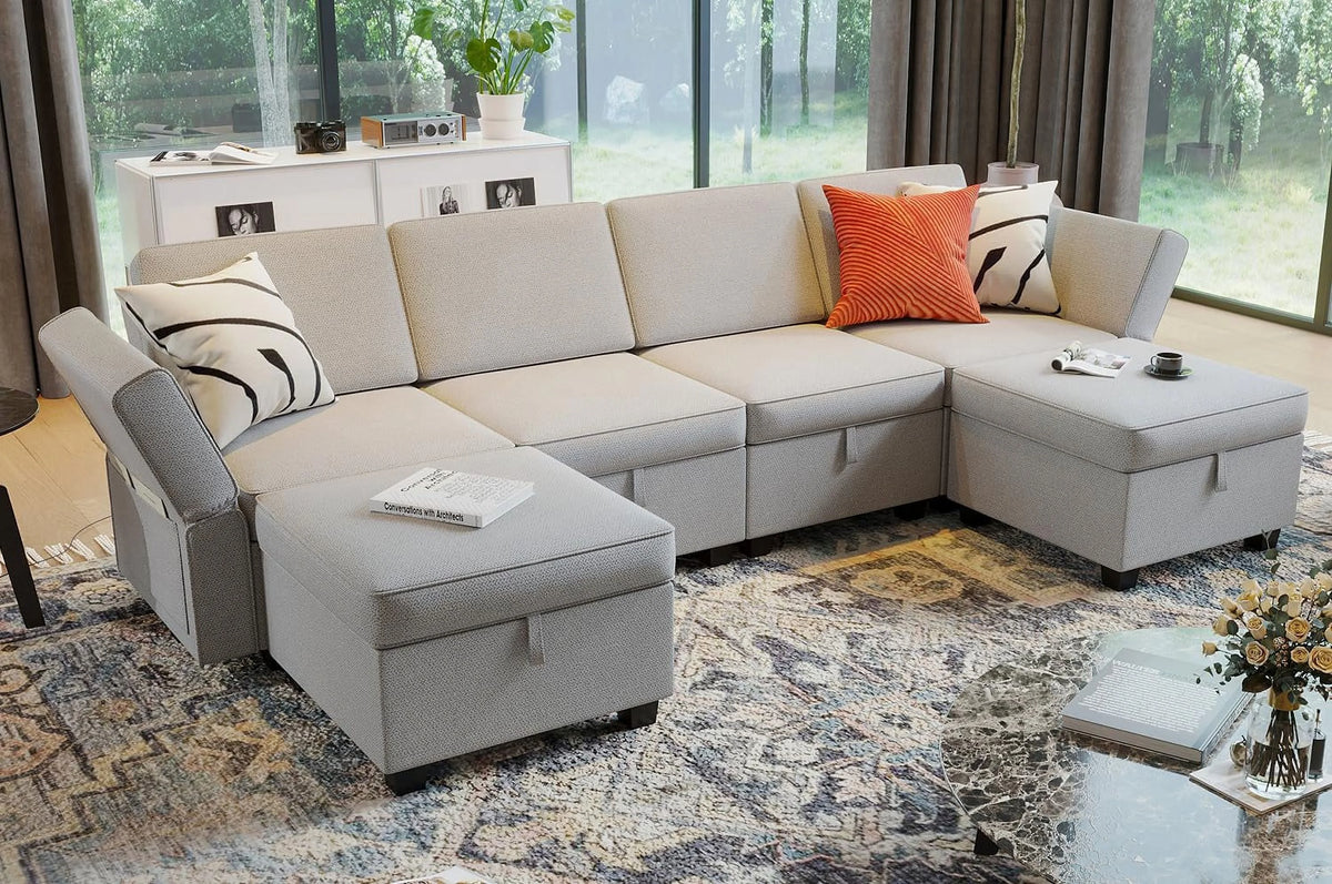 Grey U Shaped 6 Seats Modular Sectional Sofa P626573