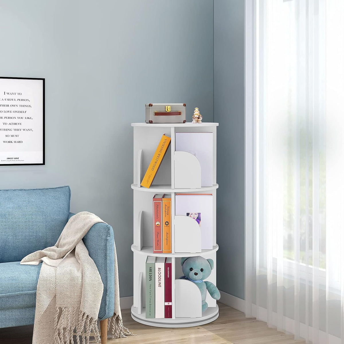 Rotating 360 Display Floor Standing Bookshelf Storage Rack S8373