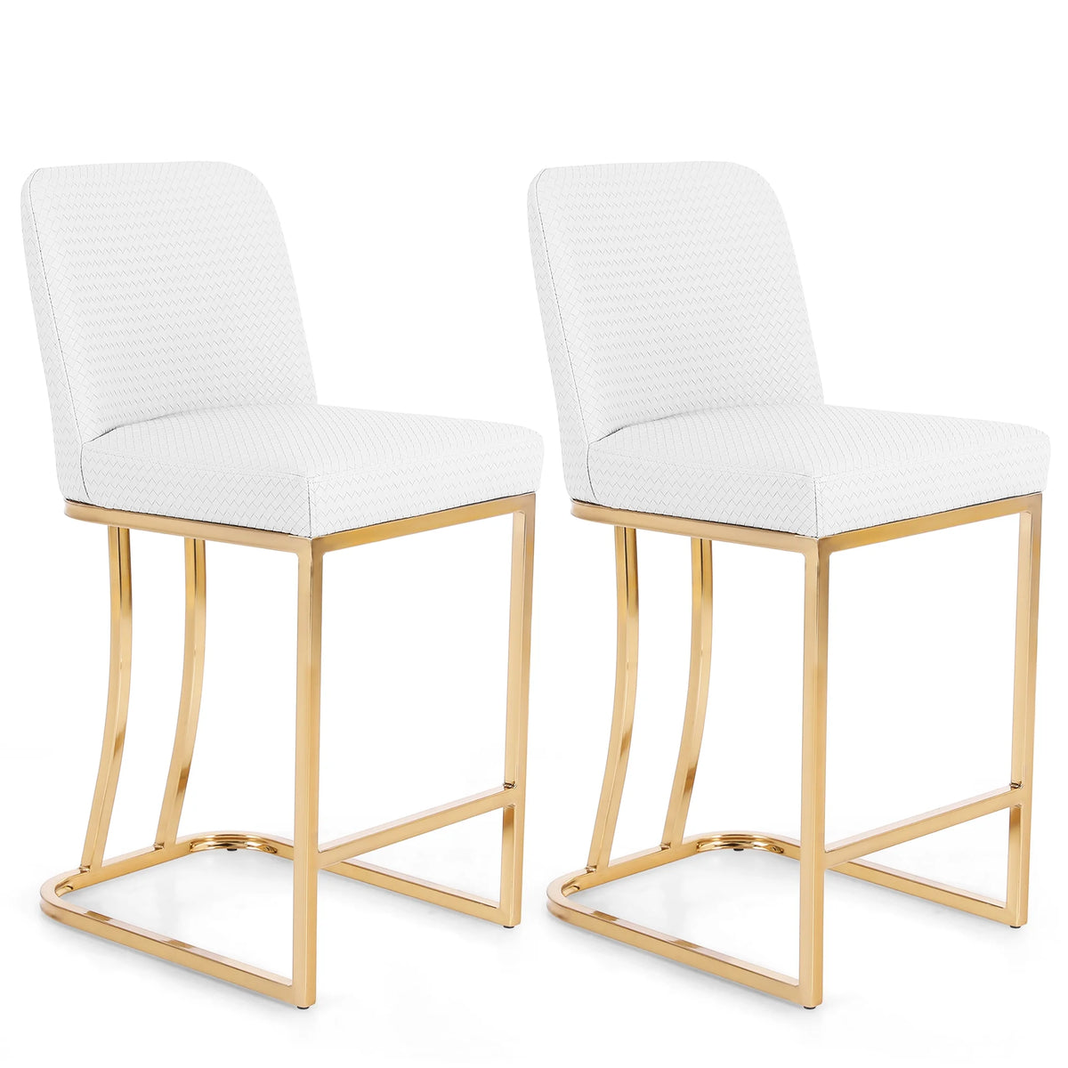 White & Gold 24 inch Bar Stools with Back Set of 2 T86501
