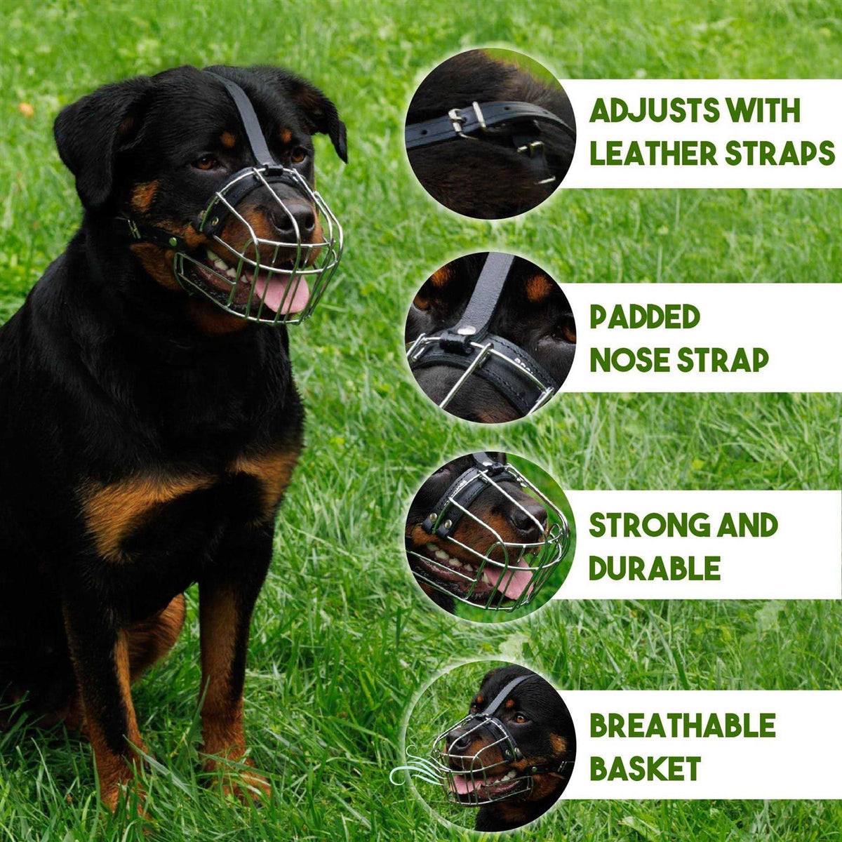 Dog Muzzle Wire Basket Adjustable Leather Straps H649315
