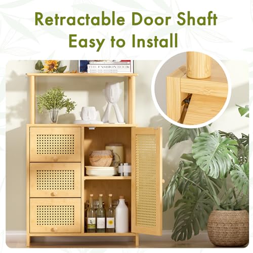Bamboo Rattan Sideboard Cabinet with Adjustable Shelf X12764