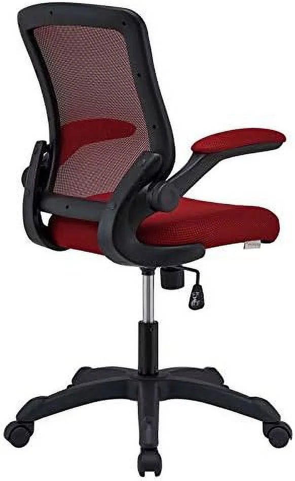 Red Mesh Back Vinyl Seat Office Chair with Flip-Up Arms H75081