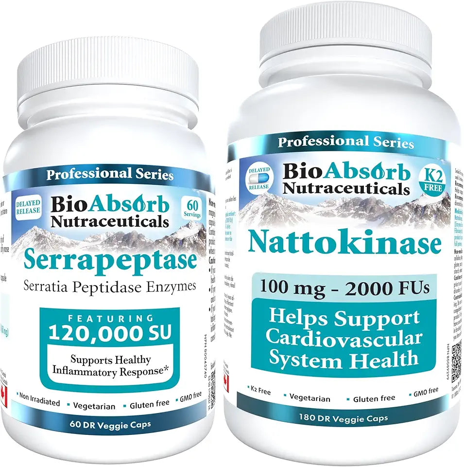 Nattokinase Supplement 180 Caps and Serrapeptase Enzyme 60 Caps G77069