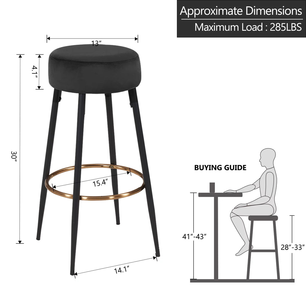 30" Round Velvet Bar Stool Set of 2 Black E98237