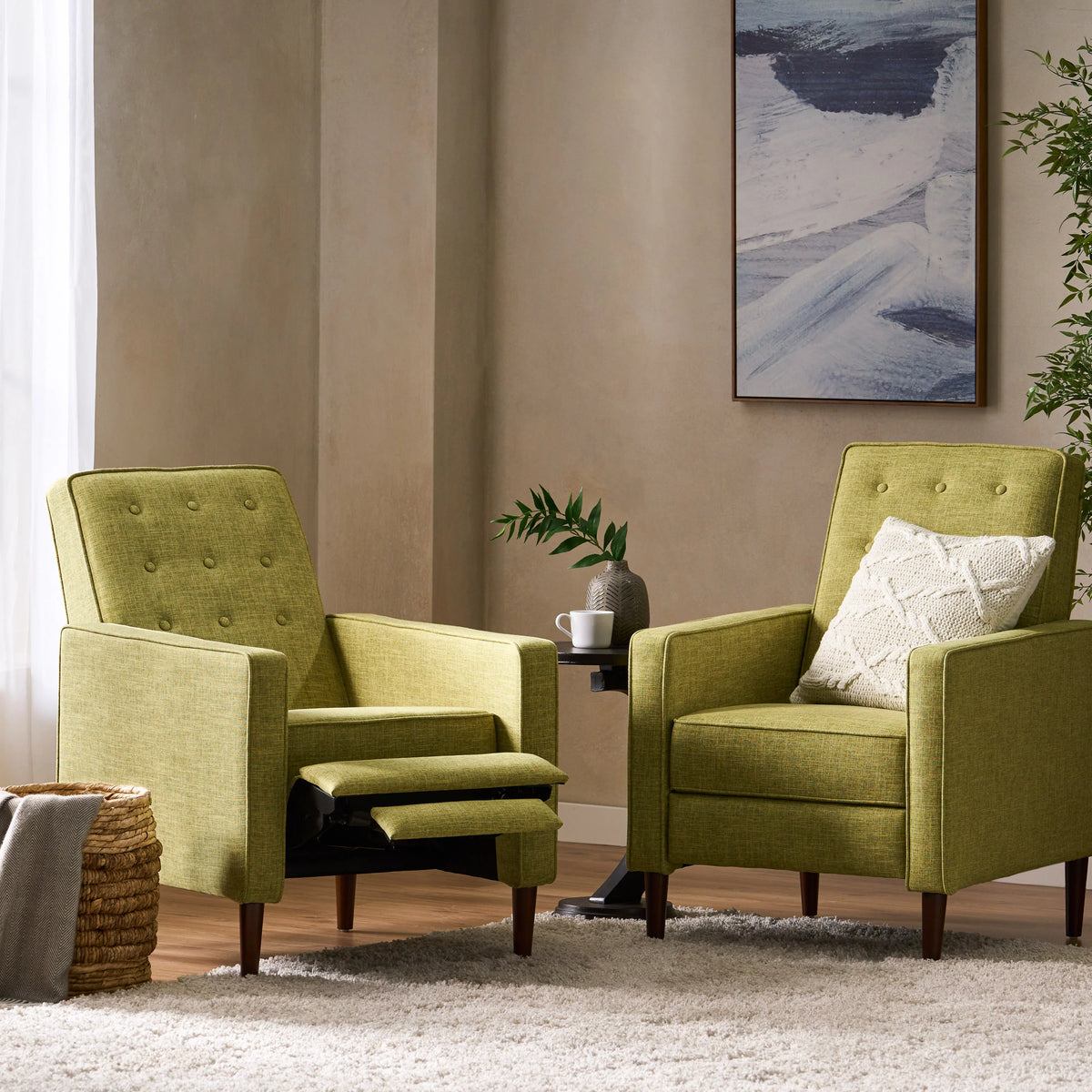 Muted Green Fabric Recliner Set of 2 T332401