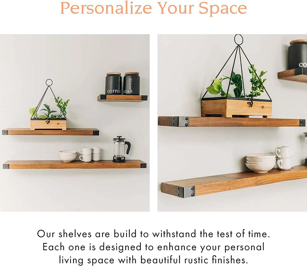 Wall Mounted Wooden Floating Shelves, Light Walnut 12", 24" & 36" Set U171660