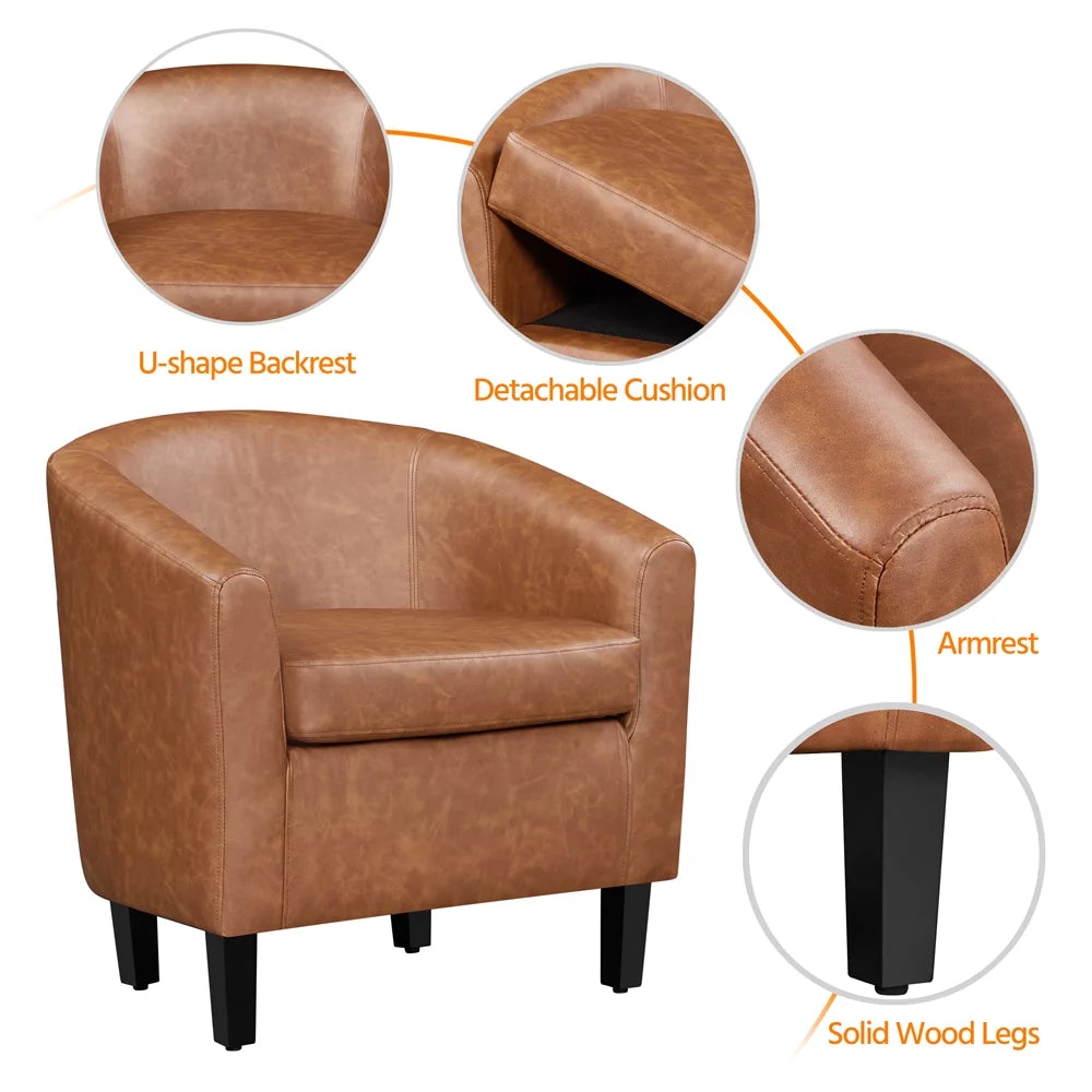 Faux Leather Barrel Accent Chair Set of 2 Brown O757139