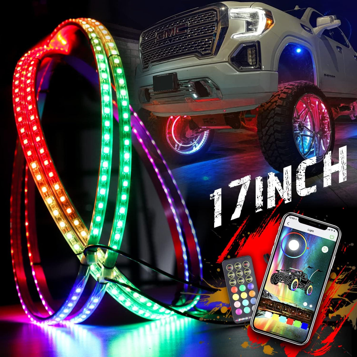17 inch Single Row Strobe Led Wheel Ring Lights Car Tire Lights 4PCS D847440