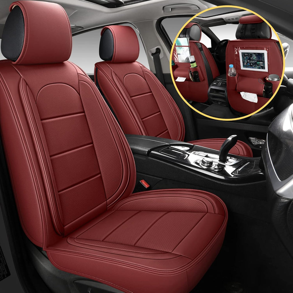 Leather Car Seat Covers with Backseat Organizer, Front Pair, Grey A417