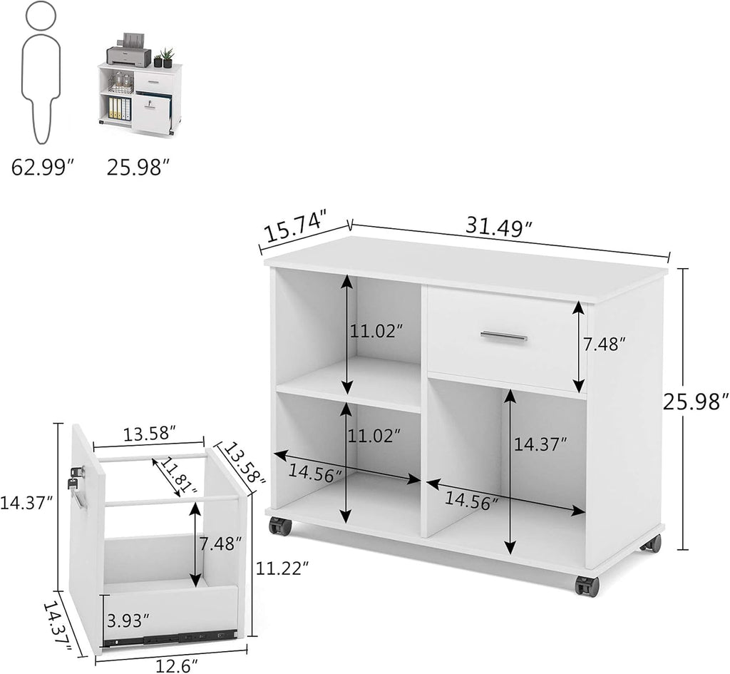 2 Drawer White Mobile File Cabinet with Lock and Shelves Z1389