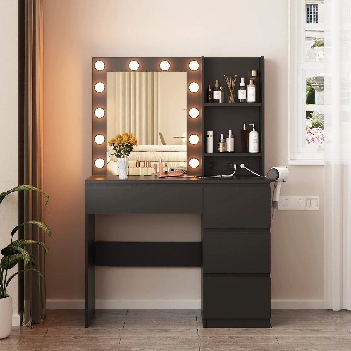 Black 4 Drawer Makeup Vanity Table J77831