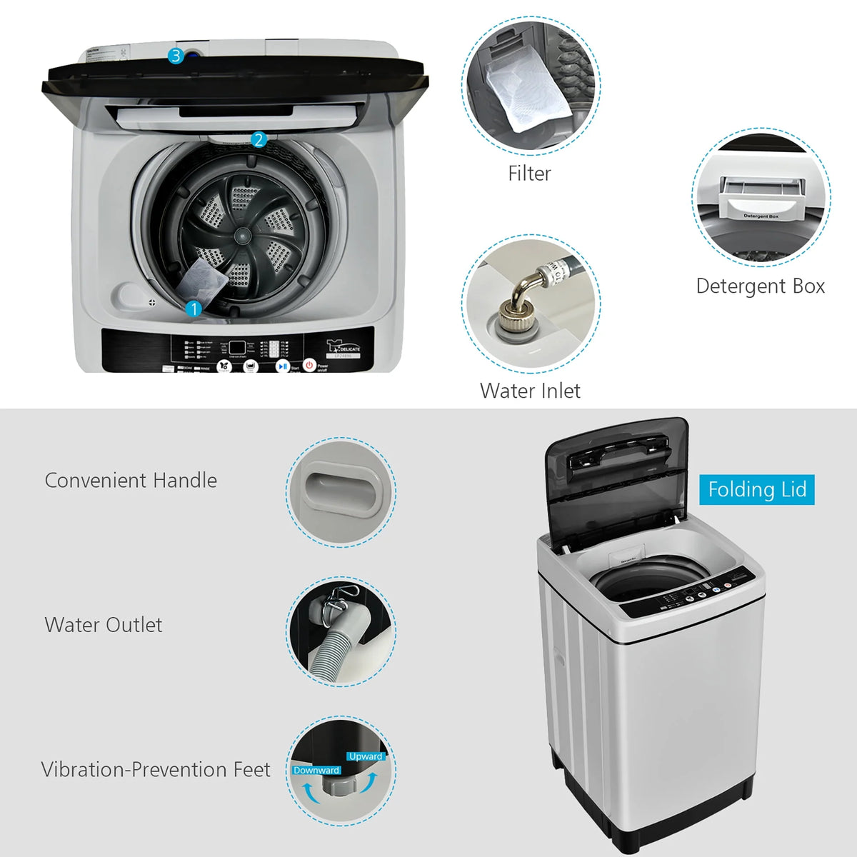 1.5 Cu.Ft 11 LBS Full-Automatic Washer & Dryer Grey V178