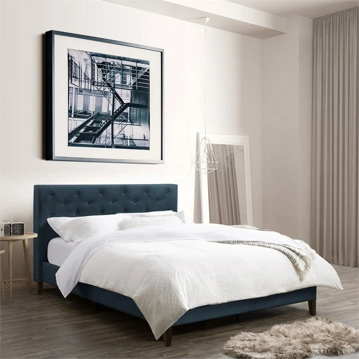 Ocean Blue Fabric Twin Bed U3639