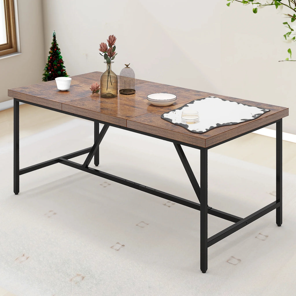 71" Large Farmhouse Dining Table with Trestle Base I788